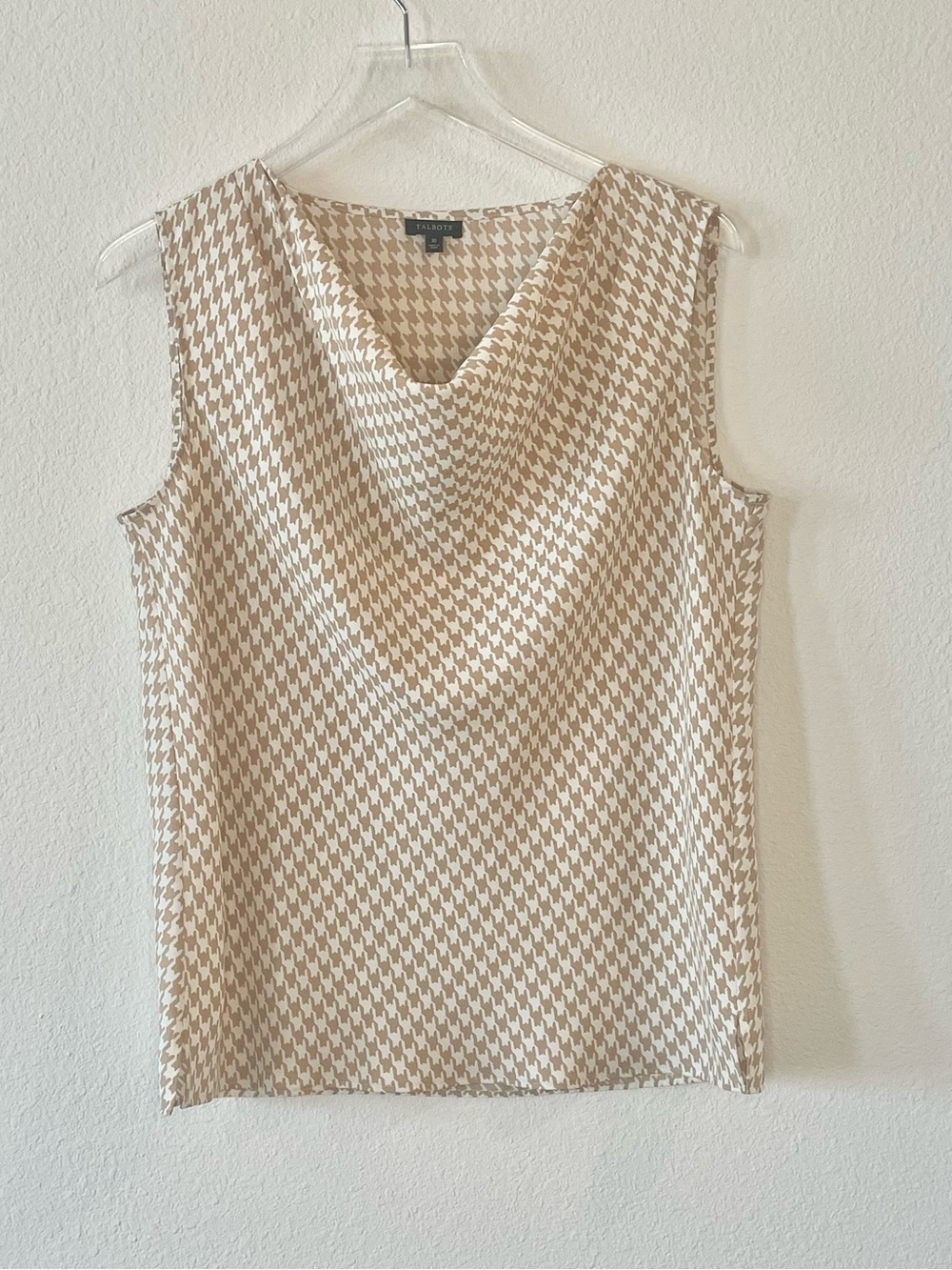 Talbots Sleeveless Houndstooth Cowl Neck Top
